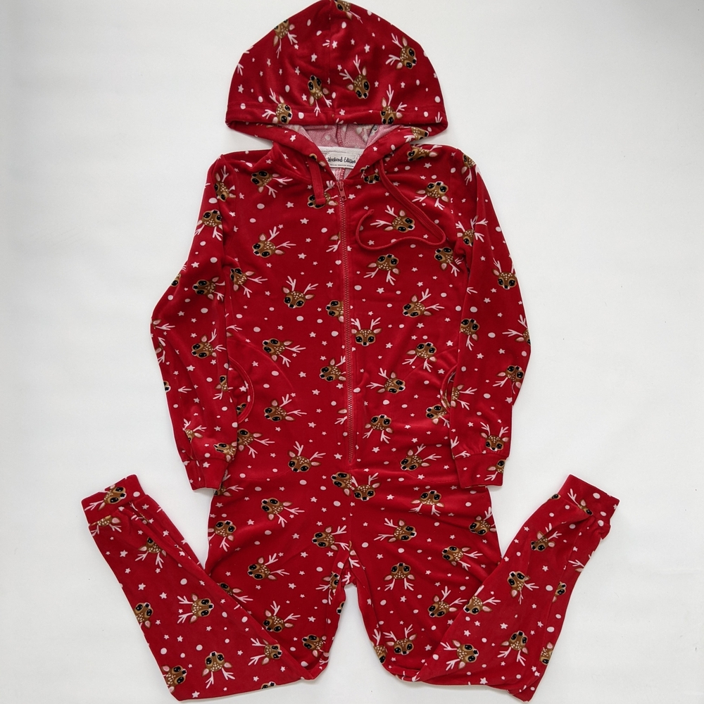 Weekend Edition Christmas Red Deer Sleepwear Pajama Onesie, Youth XS